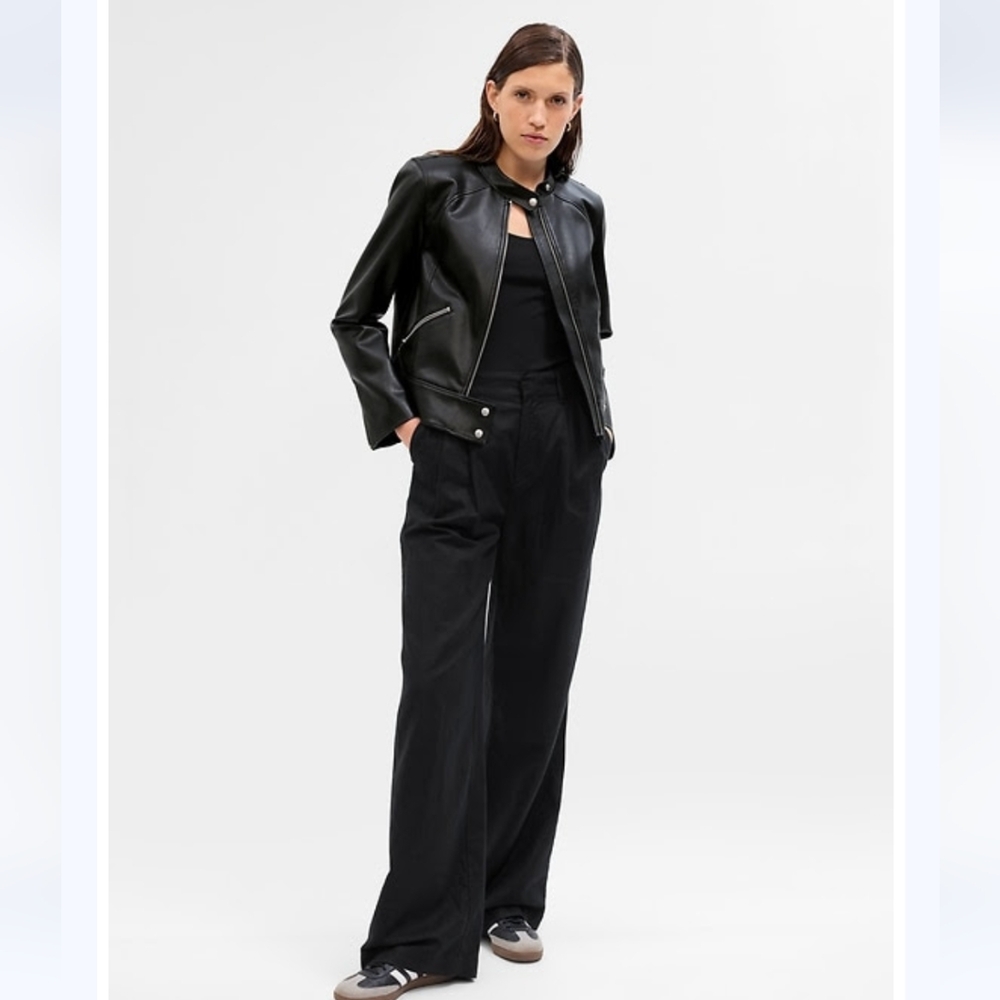 Vegan Leather Cropped Moto Jacket L Tall